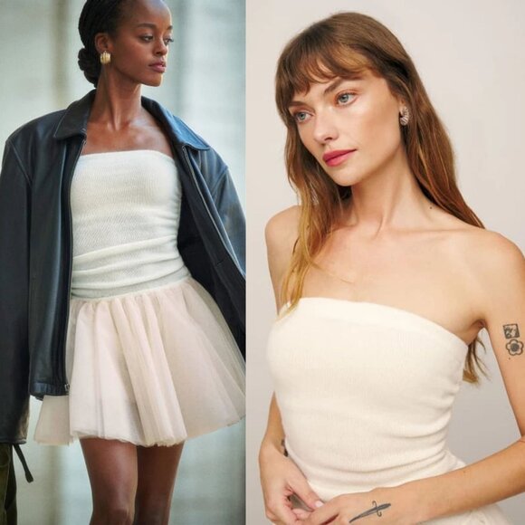 Reformation Sable Cream Cashmere Strapless Tutu‎ Tulle Mini Dress Size S - Picture 10 of 10